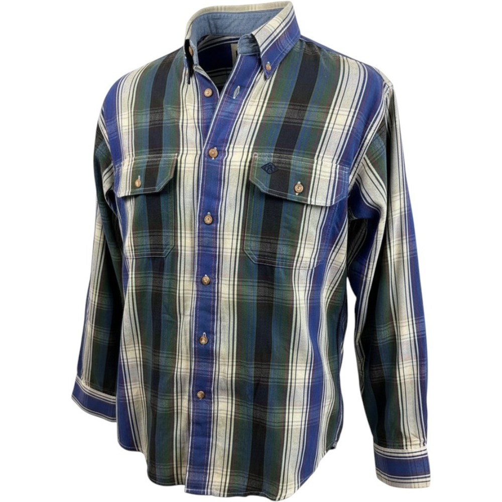 Roper Mens Plaid Western Button Down Shirt Blue Green Cotton Size Medium